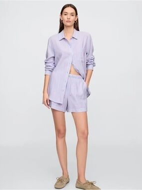 GAP❗️MATCHING SET❗️Linen Button Down and Shorts Purple Stripe
